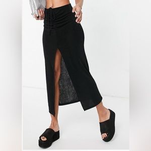 Bershka midi skirt black tie detail with slit